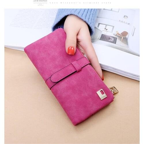 2020 New Fashion Women Wallets Drawstring Nubuck Leather Zipper Wallet Womens Long Design Purse Two Fold More Color Clutch
