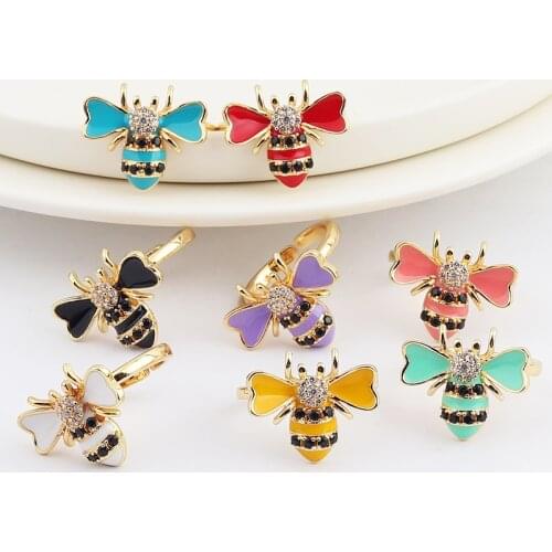 New Fashion Colorful Enamal Bee Rings For Women Animal Band Candy Color Stack Stacking Ring Friend Girl Party Daily Jewelry Gift