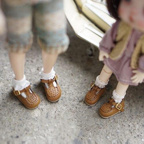 OB11 doll shoe size and Blythes fashion new super versatile cute sweet buckle cookie shoes leather shoes pink white yellow color