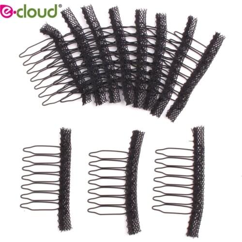 20pcs/Lot Black Color Wire Hair Wig Combs 7 Teeth Stainless Steel Wig Combs For Wig Caps Wig Clips For Hair Extensions