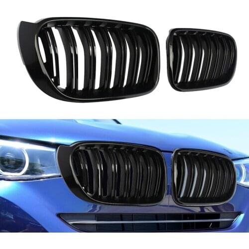 Car Front Kidney Grill Grille Double Line Gloss Black Fit for BMW F25 X3 F26 X4 2014 2015 2016 2017 51117338571 51137367421