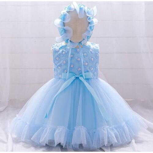 2PCS Girls Princess Dress + Hat Baptism Dresses Infant Girl Birthday Christening Gown Flower Girl Wedding Party Dress