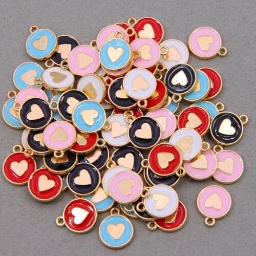 10pcs 12*15mm Zinc Alloy Round Enamel Charms Mini Sweet Heart Charms For DIY Necklaces Bracelets Jewelry Accessories