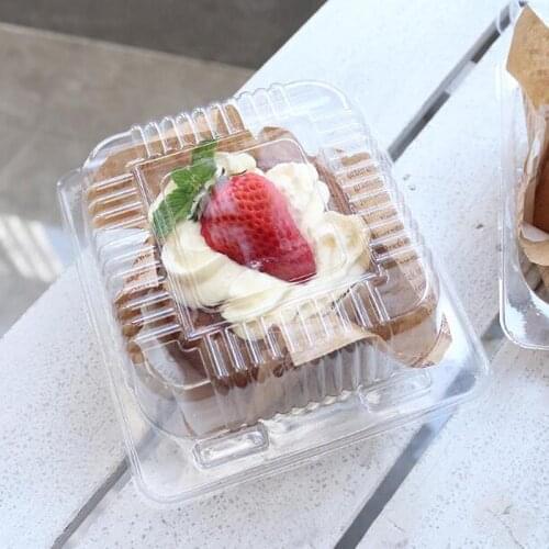 50pcs Transparent Square Cake Box Cupcake Packing Box Disposable Plastic Food Storage Container