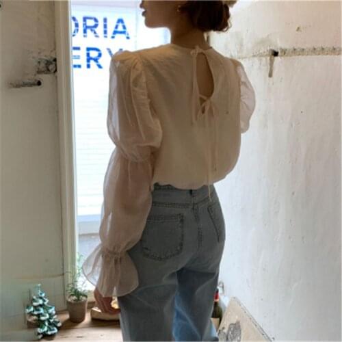 Temperament Blouse For Women Korean Chic Casual O-neck Latern Sleeve Blusas Female All Match Fashion Tide 2021 Spring Autumn