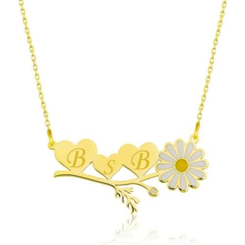 Tevuli 925 Sterling Silver Personalized Heart Daisy Necklace