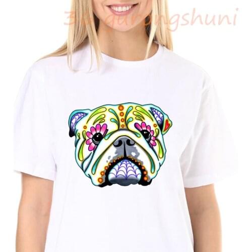Tops france art dog tshirt day of the dead sugar skulls bulldog print graphic t shirts women tees goth t shirt aesthetic clothes
