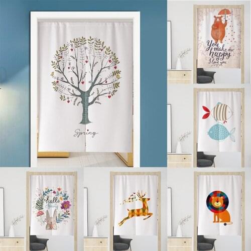 Japanese Cartoon Cotton Fabric Partition Door Curtain Kitchen Bathroom Half Curtain Household Decoration