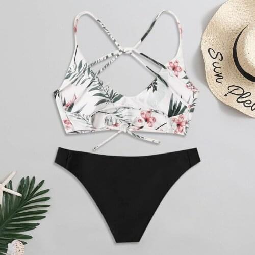 Women Floral Random Print Bikini Set Push-up Swimsuit Beachwear Padded Swimwear Kostium Kapielowy Summer Bathing Suit 2021