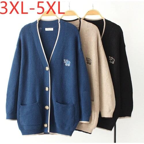 New ladies autumn winter plus size knit sweater jacket for women large long sleeve black pocket button cardigan coat 3XL 4XL 5XL