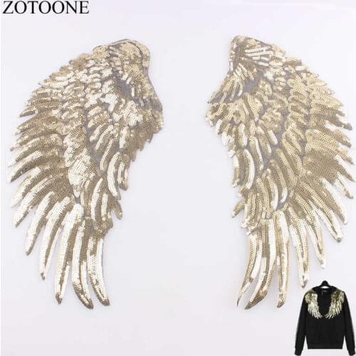 ZOTOON 1Pair Sequins Patch DIY Angel Wings Patches For Kids Clothes Sew-on Embroidered Patch Motif Applique Sticker For Cloth E