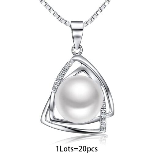 1lot=20pcs Sinya fine silver pearl pendant necklace jewelry with 925 sterling silver box chain natural 9.5-10mm pearl charm