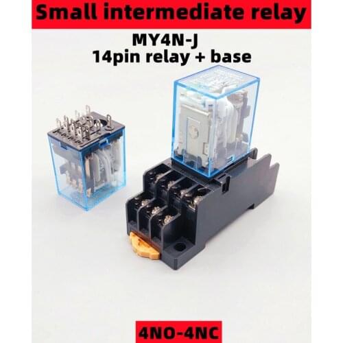 1pcs MY4NJ DPDTMiniature Coil Generalelectromagnetic intermediate relay switch 14pin With14A Socket Base DC12V24V AC110V220V LED