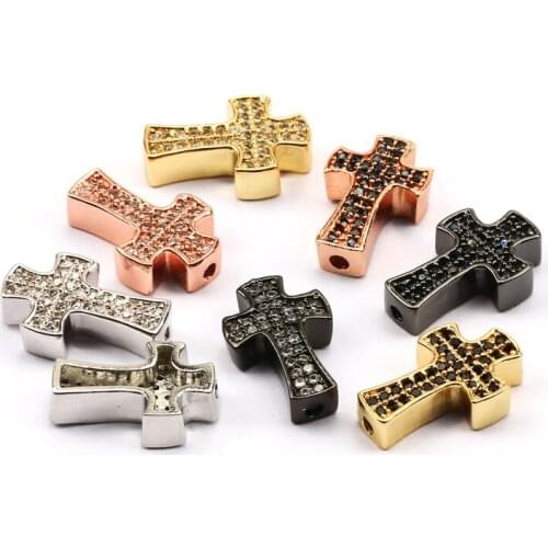 2pcs/lot 9*14mm Cross CZ Spacer Beads Micro Pave Column Zirconia DIY Metal Copper Spacer Beads For Men Bracelets Jewelry Making