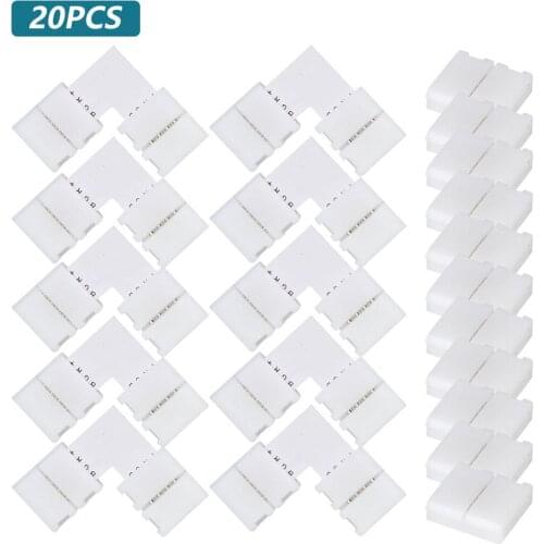 20Pcs/Set 10mm ABS 4 Pin LED RGB Connector Set L Shape Unwired Gapless Solderless SMD 5050 RGB Connector LED Lights Accessories