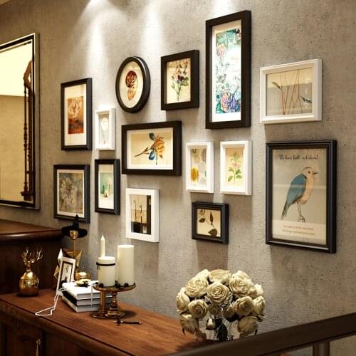 2018 European Retro Style Wall Hanging Photo Frames Set 14pcs /set Wooden Picture Frames Photo Frames Combination For Home Decor