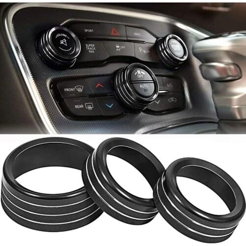 For Dodge Challenger Charger Accessories 2015-2020 3pcs Car Air Conditioning Volume Radio Button Knob Cover Decorative Circle