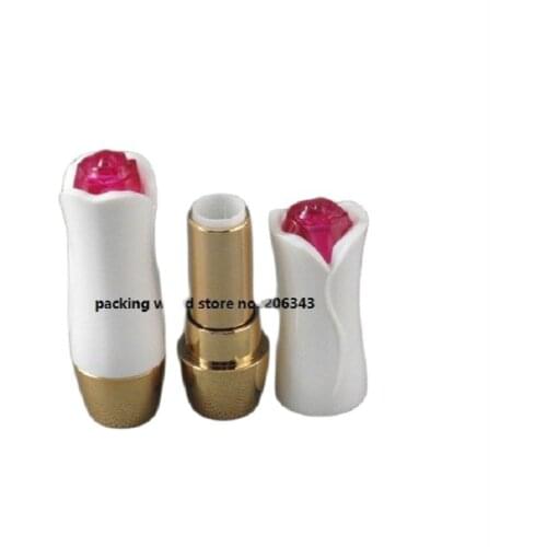 4G white rose flower on top lip sticker/lip color/lip balm tube ,cosmetic container, plastic tube making up container