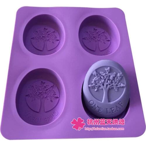 4 hole oval tree Shape Silicone Cake Mould Soap Mold Kitchen Tools hole:8*6.3*2.5CM
