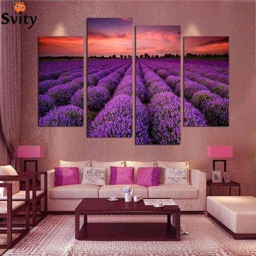 4 Piece Free Shipping Modern Wall Art Home Decoration Purple Lavender Large Living Room Oil Painting Pictures on Canvas Prints
