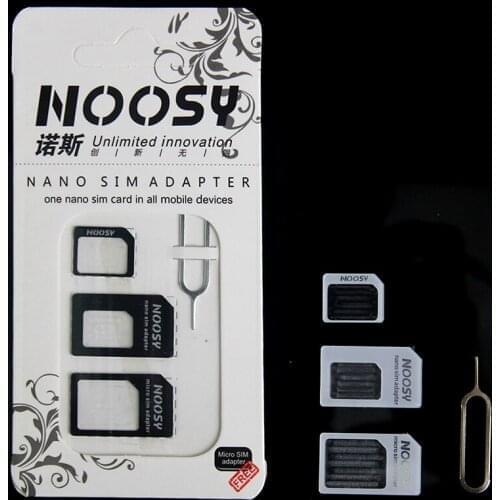 5000sets/lot 4 In 1 Noosy Nano Micro SIM Card Adapter Eject Pin For iPhone 5 5S For iPhone 6 6plus 7 7plus with Retail Box