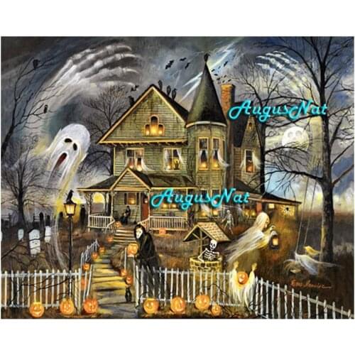 5d diy diamond painting full square castle wall art scenery diamond dots halloween decor diamond drawing rhinestone pasted art