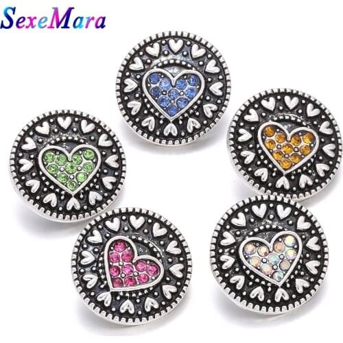 6pcs/lot 18mm Metal Rhinestone Metal Love Heart Snap Buttons Jewelry Fit 18mm Snap Bangle Necklace Earrings Ring Buttons Jewelry