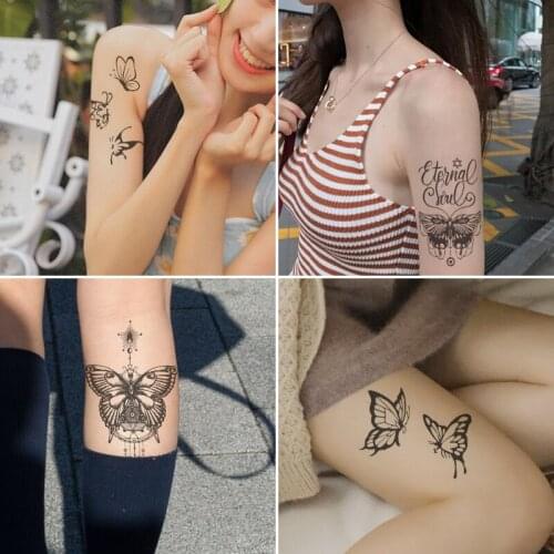 8pcs Juice Lasting Waterproof Temporary Tattoo Sticker Flower Chain Butterfly Ink Fake Tattoo Female Waist Sexy Body Art Supply