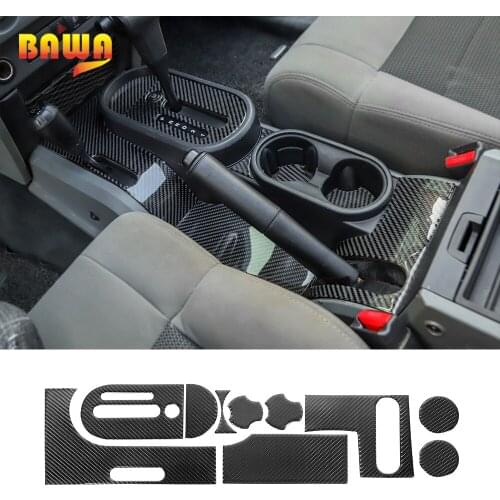 BAWA Automotive Interior Stickers for Wrangler JK Carbon Fiber Gear Shift Panel Decoration for Jeep Wrangler JK 2007-2010