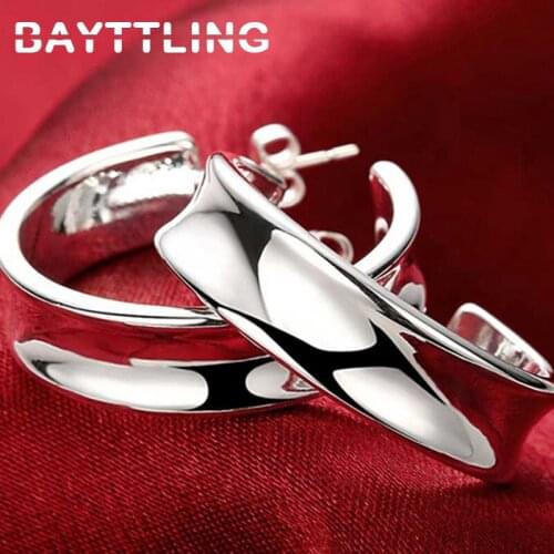 BAYTTLING 30MM Hoop Earrings 925 Sterling Silver Half Round Earrings For Woman Fashion Glamour Birthday Gift Statement Jewelry