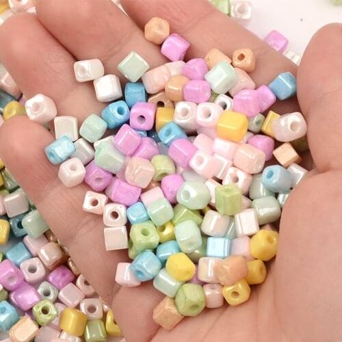 Approx.4mm Cube Beads Ice Cream Color Charms Loose Square Czech Glass Beads for Jewelry Making Diy Bracelet Necklace Accessories