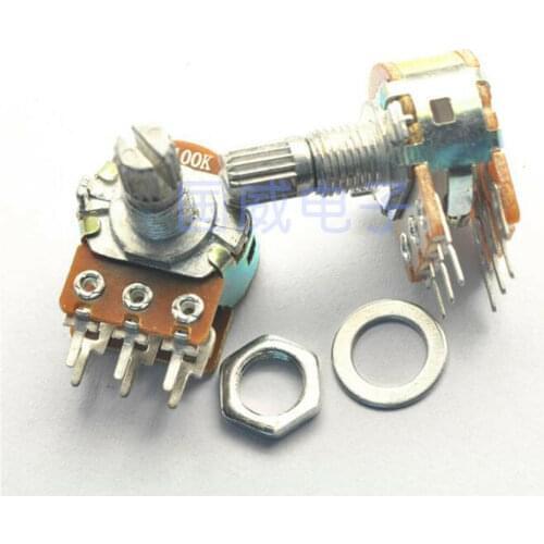 5pcs Dual Stereo Potentiometer Pot WH148 B1K B2K B5K B10K B20K B50K B100K B250K B500K B1M Ohm R Linear Shaft 15mm 6Pin