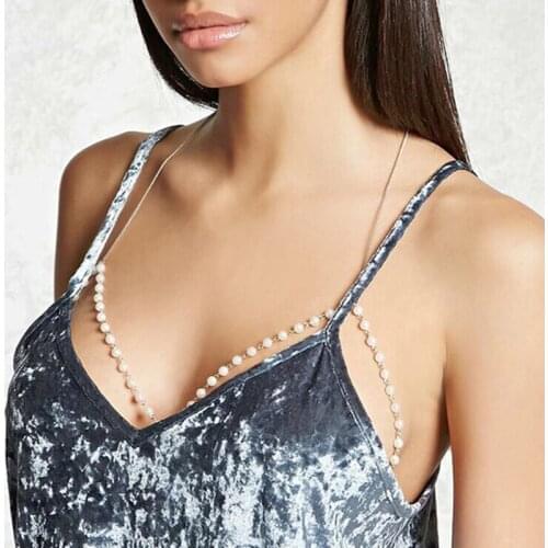 Europe and America Sexy Pearl Chest Chain Handmade Body jewelry Bohemia Geometry Dance Nightclub Beach Bras Wholesale Party