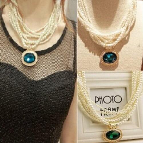 Europe and America exaggerated gorgeous high-end simulation of multi-gem necklace pearl temperament