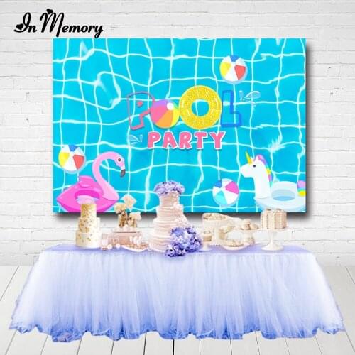 InMemory Swinnming Pool Party Backdrops Blue Water Flamingo Unicorn Toys Kids Summer Birthday Photography Backgrounds 7x5ft