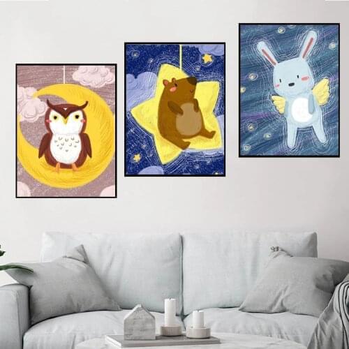 GATYZTORY 3PC Cute Animals Sleep On Moon Picture By Number For Adults Children Diy Gift Handpainted 40x50cm Frame Wall Artcraft