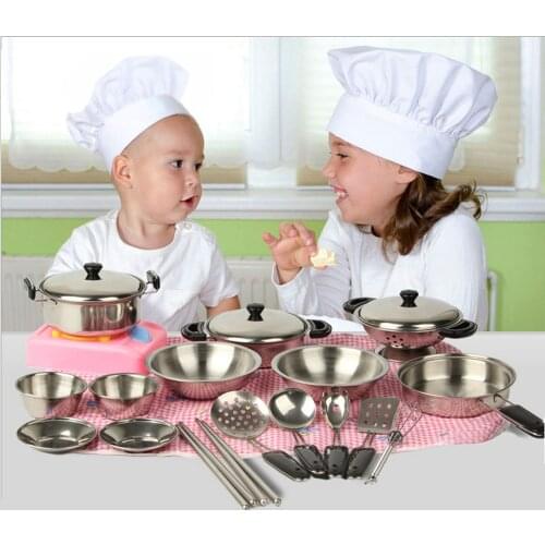 20pcs Stainless Steel Pots Pans Cookware Miniature Toy Pretend Play Gift For Kid Children Cartoon Kitchen Play House For Kid Toy