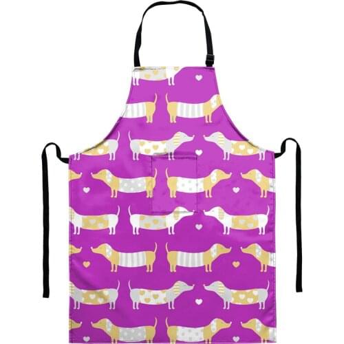 Kawaii Animal Colorful Dachshund Dog Pattern Unisex Cooking Home Kitchen Waterproof Anti-oil Women Chef BBQ Baking Bibs Aprons