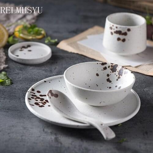 1PC RELMHSYU Nordic Style Ceramic Simple Saucer Rice Salad Bowl Dinner Steak Plate Tablware