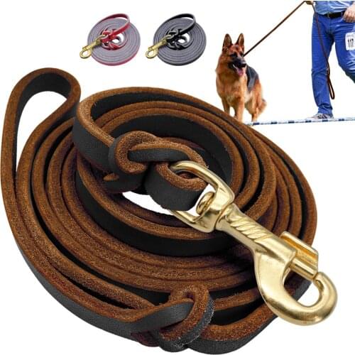 Leather Dog Leash Strong Pet Tracking Lead Leashes Pitbull Large Dogs German Shepherd Training Walking Lead Rope 1.5m/2.5m