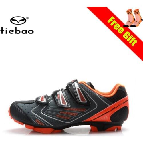 Tiebao Mtb Cycling Shoes Men Orange Mountain Bike Sneakers Self-locking Breathable Cycling Socks Sapatilha Ciclismo Mtb Shoes