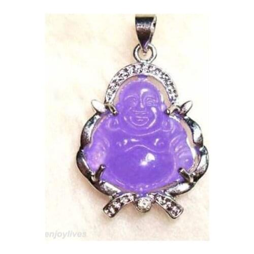 New Purple jadeite Buddha White Plated Crystal Pendant & Necklace