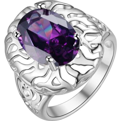 AR383 Hot Selling Silver Plated Rings for women & men silver fashion jewelry simple purple Bijouterie Zircon Stone
