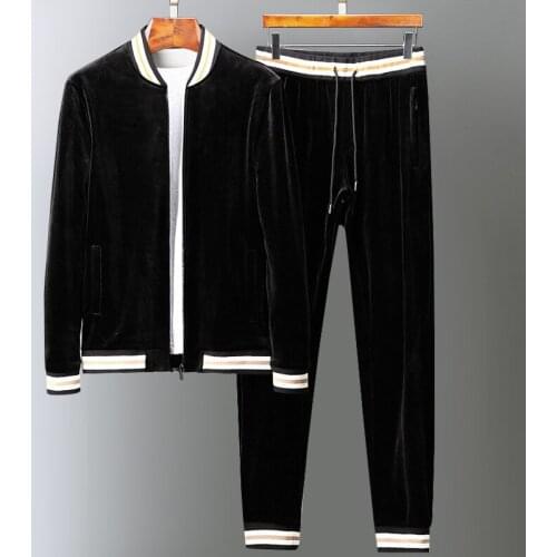 Velvet Mens Sets (sweatshirts+pants) Luxury Stand Collar Thick Men Hoodies Fashion Elastic Waist Man Pants Plus Size 5xl