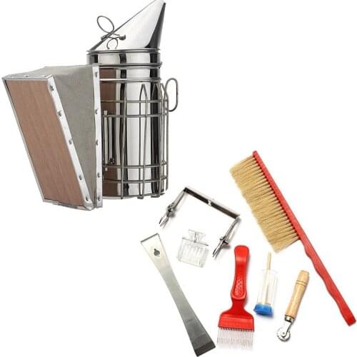 Hot Sale Beekeeping Tool Kit Set 6 Bee Hive Smoker Bee Brsuh Queen Cage Uncapping Fork Beekeeping Accessory