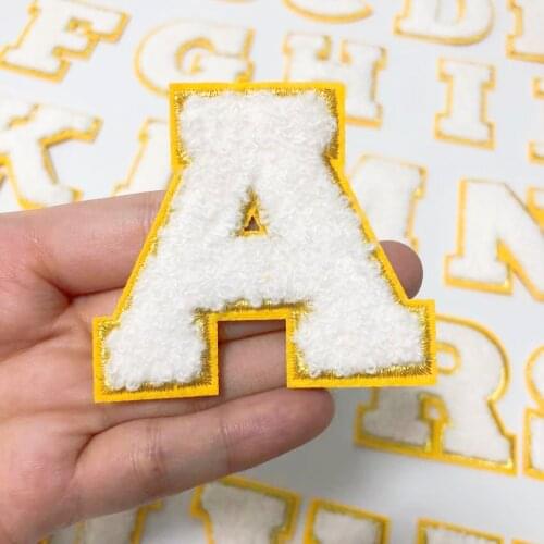 White Letters Chenille Embroidered Iron On Patch Applique Diy Name Badge Alphabet Patches For Kid Clothing Bag Accessories