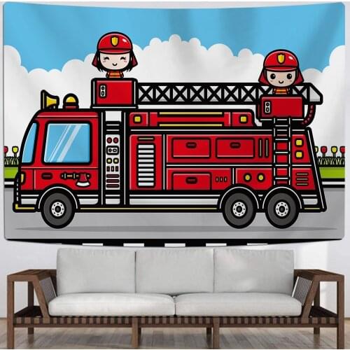 Fire Truck Helicopter Truck Printed Living Room Wall Hanging Tapestry Off-road Vehicle 3D Print Cloth Tapestry Wall Decoration