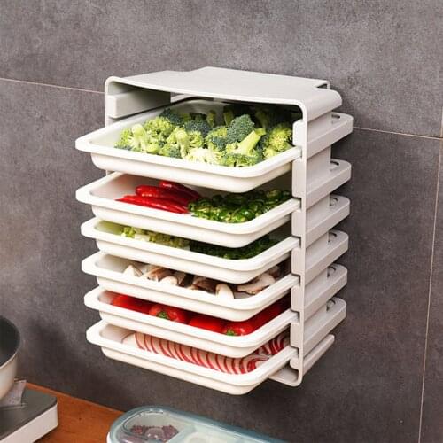 Wall-mounted Food Tray Spacer Organizer 6-layer Kitchen Preparation Tray Multifunctional Vertical Layered Side Dish Storage Rack