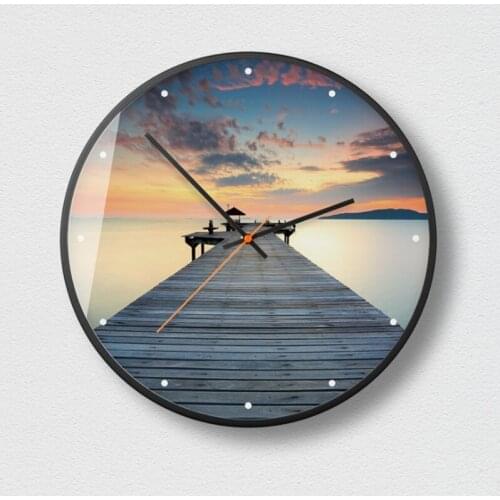 New 3D Wall Clock Sea And Sunset Series HD Wall Clock Modern Design Metal Silent Movement Wall Clock Large Size Home Decoration