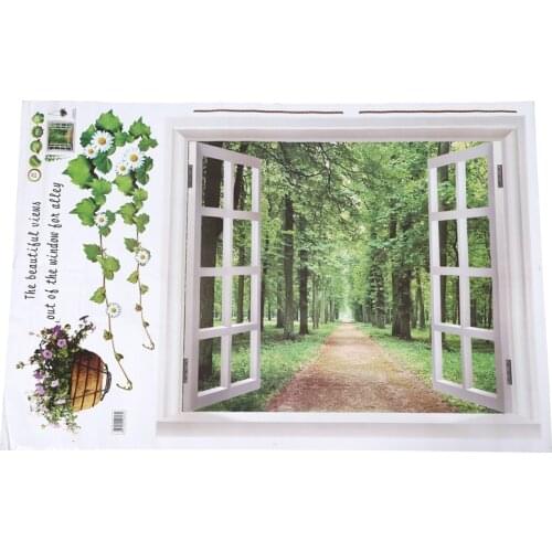 Huge Window 3D Green View Flowers Plant Wall Stickers Art Mural Decal Wallpaper